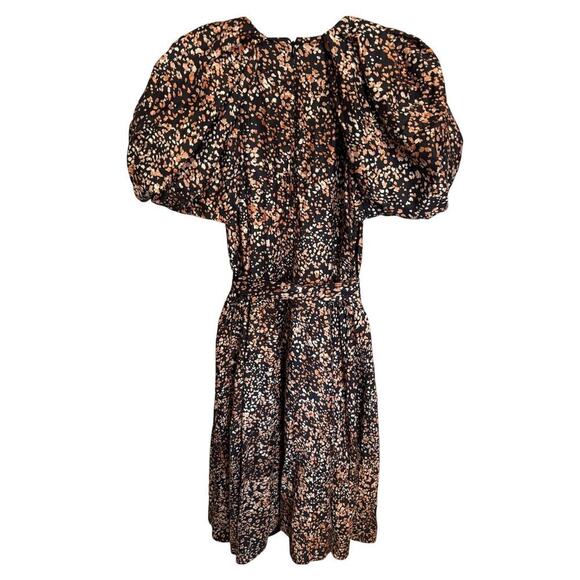 Acler NWOT Warner Belted Dress Puff Sleeves Linen A Line Maxi Black Brown Size 6 - Picture 8 of 15